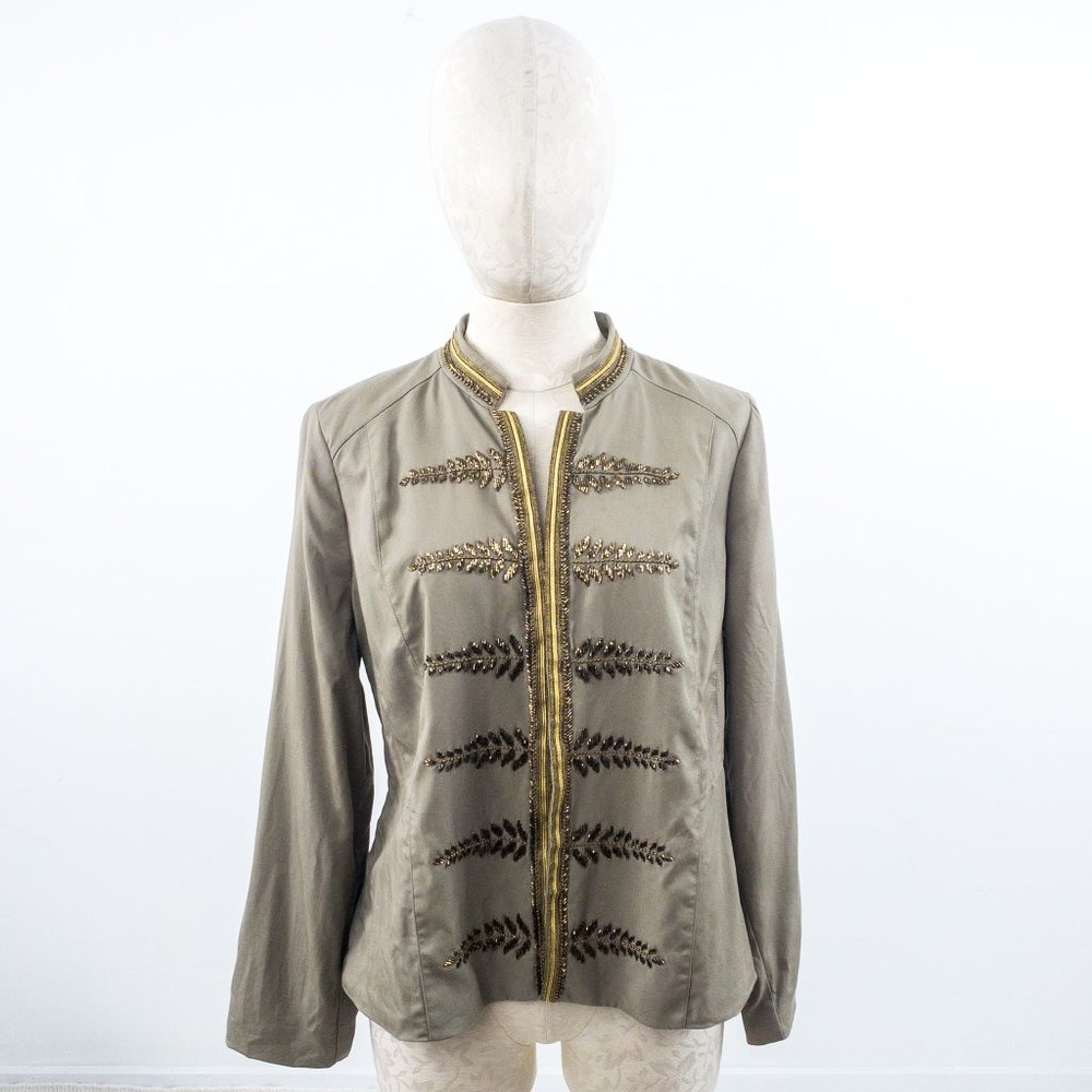 Chicos S Embellished Band Jacket Green Gold - Picture 10 of 10
